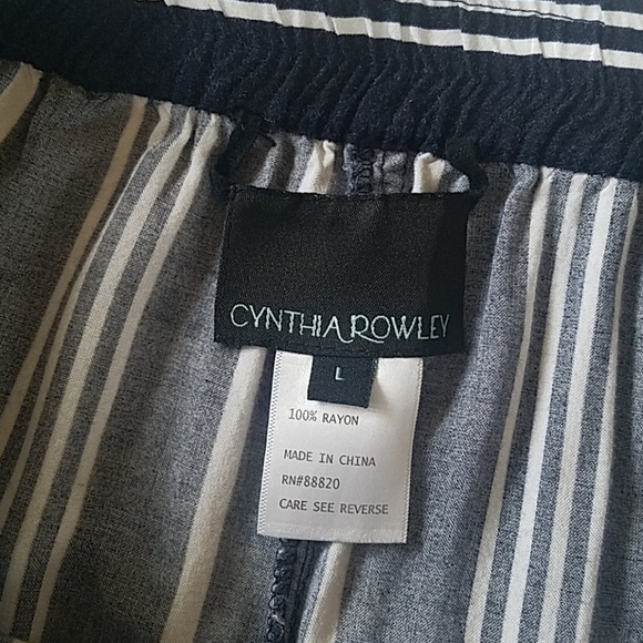NWT CYNTHIA ROWLEY NAVY/WHITE STRIPED PIMA COTTON PANTS W/ELASTIC BANDIN… - Picture 6 of 7